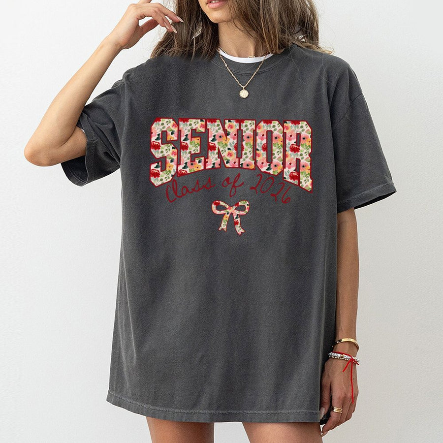 Senior 2026 T-Shirt | Floral Coquette Bow Aesthetic Design | 100% Premium Cotton | Graduation Gift for High School or College Students