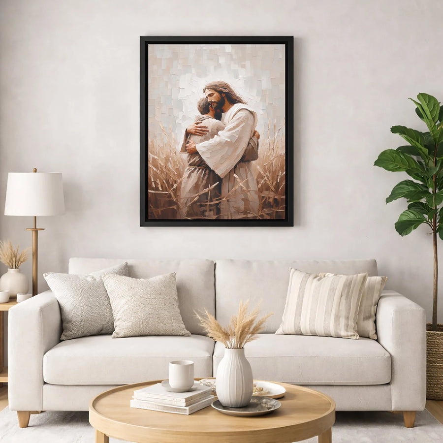 Jesus Hugging Man Canvas Print | Prodigal Son Impasto Wall Art | Premium Gallery-Wrapped Religious Decor | Christian Gift for Home or Church