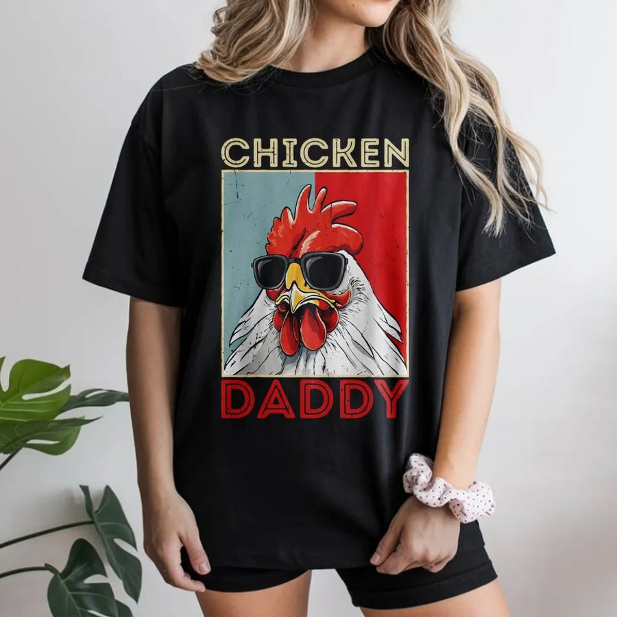 Chicken Daddy T-Shirt | Funny Rooster With Sunglasses Graphic | Premium Soft Cotton Tee | Farm Life Gift For Poultry Farmer Or Dad