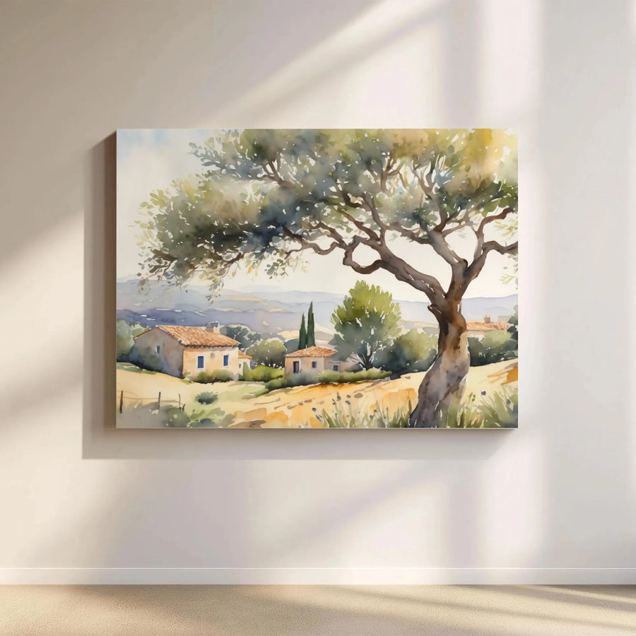 Tuscan Landscape Canvas Wall Art | Watercolor Olive Tree Villa Print | 1.25 Inch Gallery Wrap | Premium Home Decor Gift