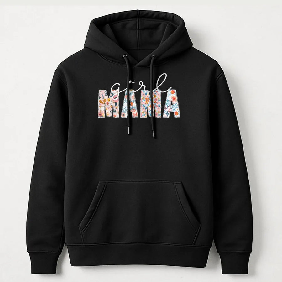 Girl Mama Hoodie | Cute Floral Lettering Graphic | Premium Cotton Blend | Trendy Mom Gift for Mother's Day 2026