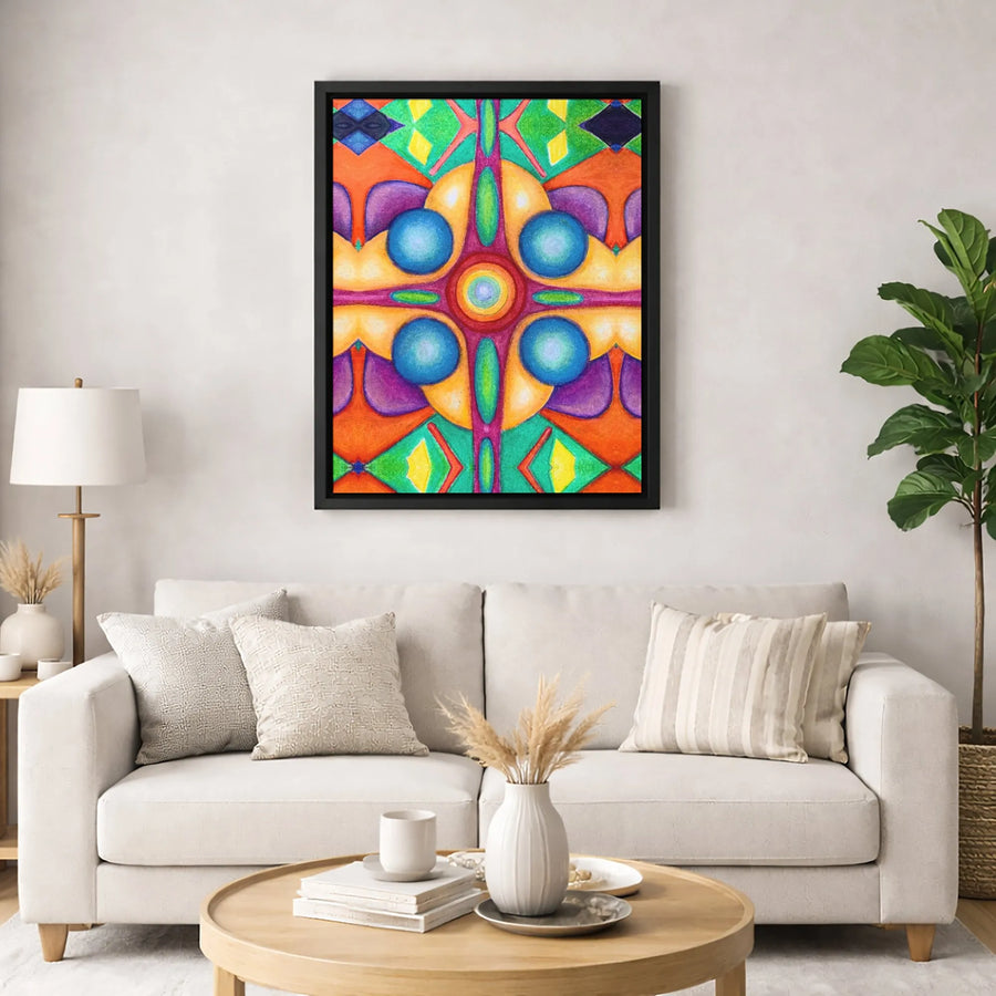 Abstract Mandala Canvas Wall Art | Colorful Symmetrical Geometric Print | Premium Gallery-Wrapped Fade-Resistant | Modern Home Decor Gift