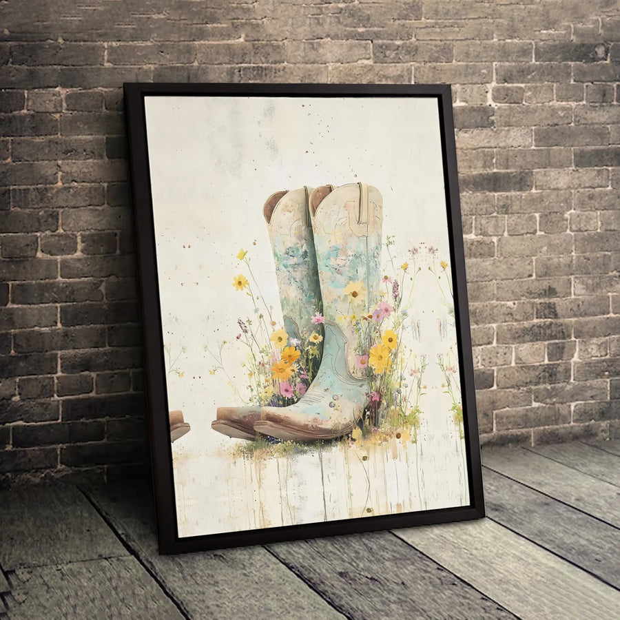 Watercolor Cowboy Boots Wall Art | Wildflower Western Decor Canvas | Premium Gallery-Wrapped Print | Farmhouse Gift For Country Home Decor