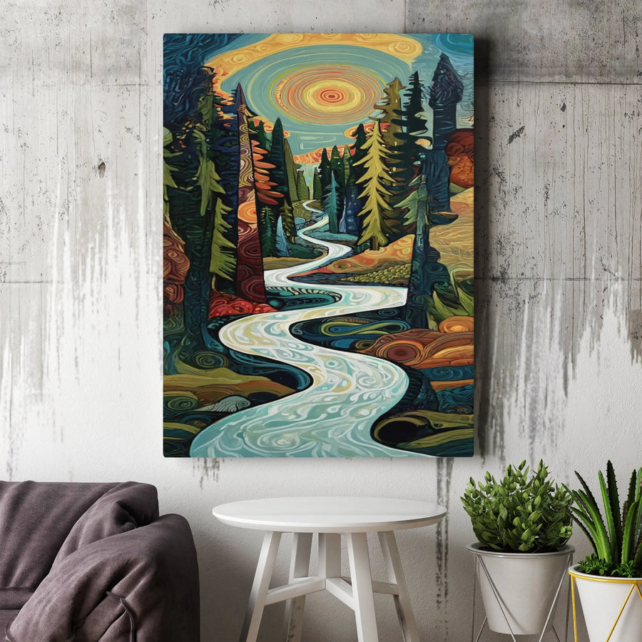 Psychedelic Forest Canvas Print | Winding River Surreal Landscape Art | Premium Gallery Wrapped Wall Decor | Unique Gift for Nature Lovers