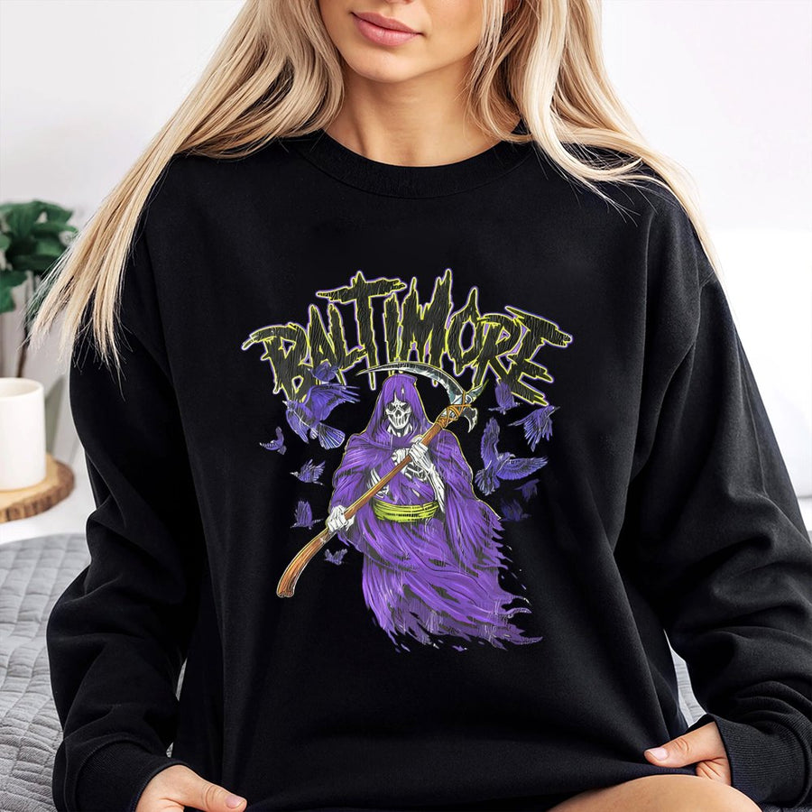 Baltimore Grim Reaper With Scythe And Ravens Sweatshirt
