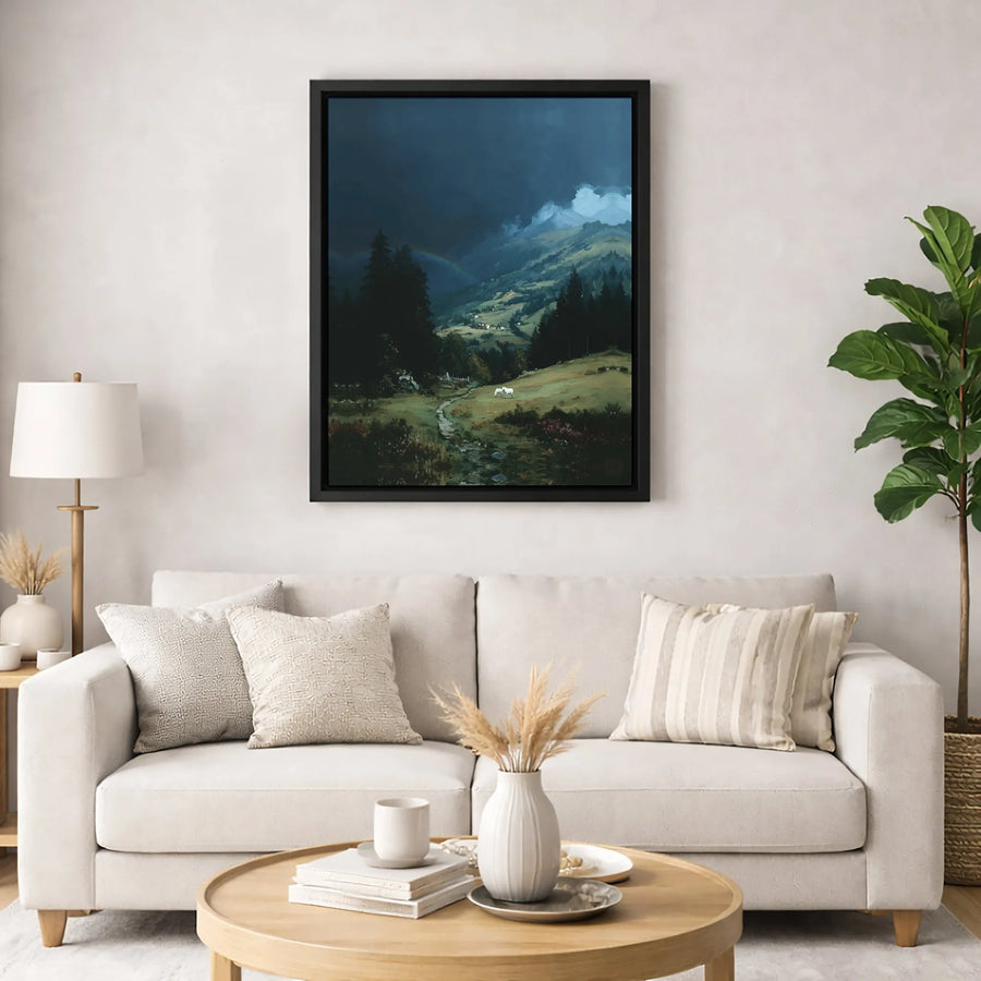 Mountain Landscape Canvas Print | Atmospheric Valley with White Horses | 1.25 Inch Gallery Wrap | Premium Nature Wall Art for Home Decor