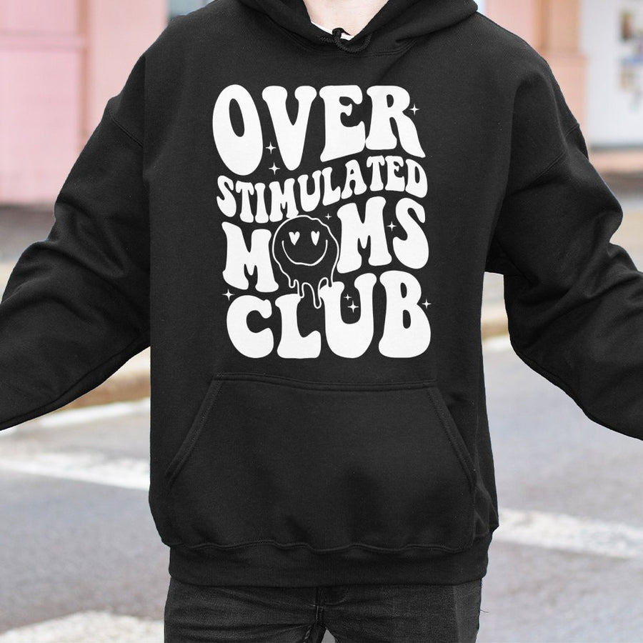 Over Stimulated Moms Club Hoodie | Retro Wavy Text Graphic | Premium Cotton Blend | Funny Mother's Day 2026 Gift for Tired Mom