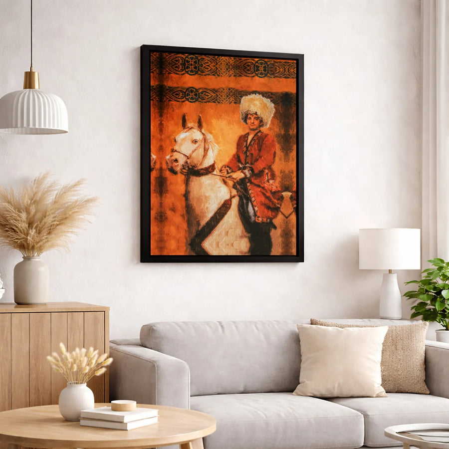 Traditional Caucasian Rider Canvas Print | Equestrian Papakha Hat Portrait | 1.25-Inch Gallery Wrap | Premium Cultural History Wall Art