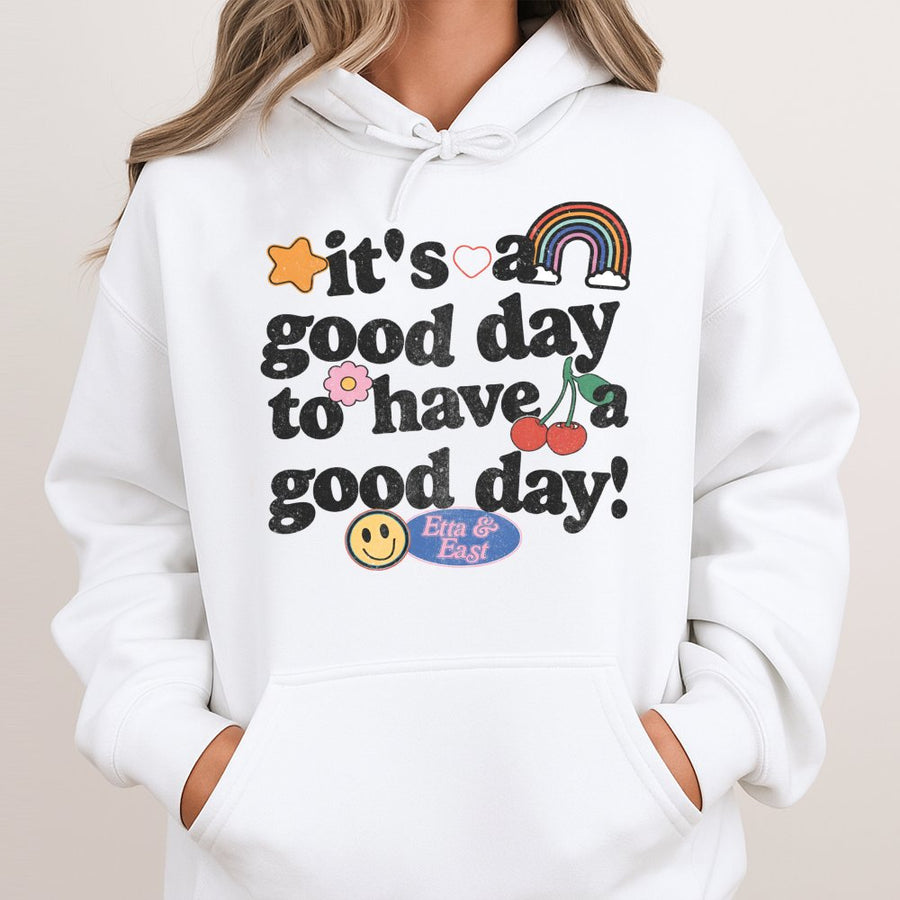 It's A Good Day To Have A Good Day Hoodie | Retro Smiley Face Aesthetic | Premium Cotton Blend | Inspirational Graphic Pullover Gift