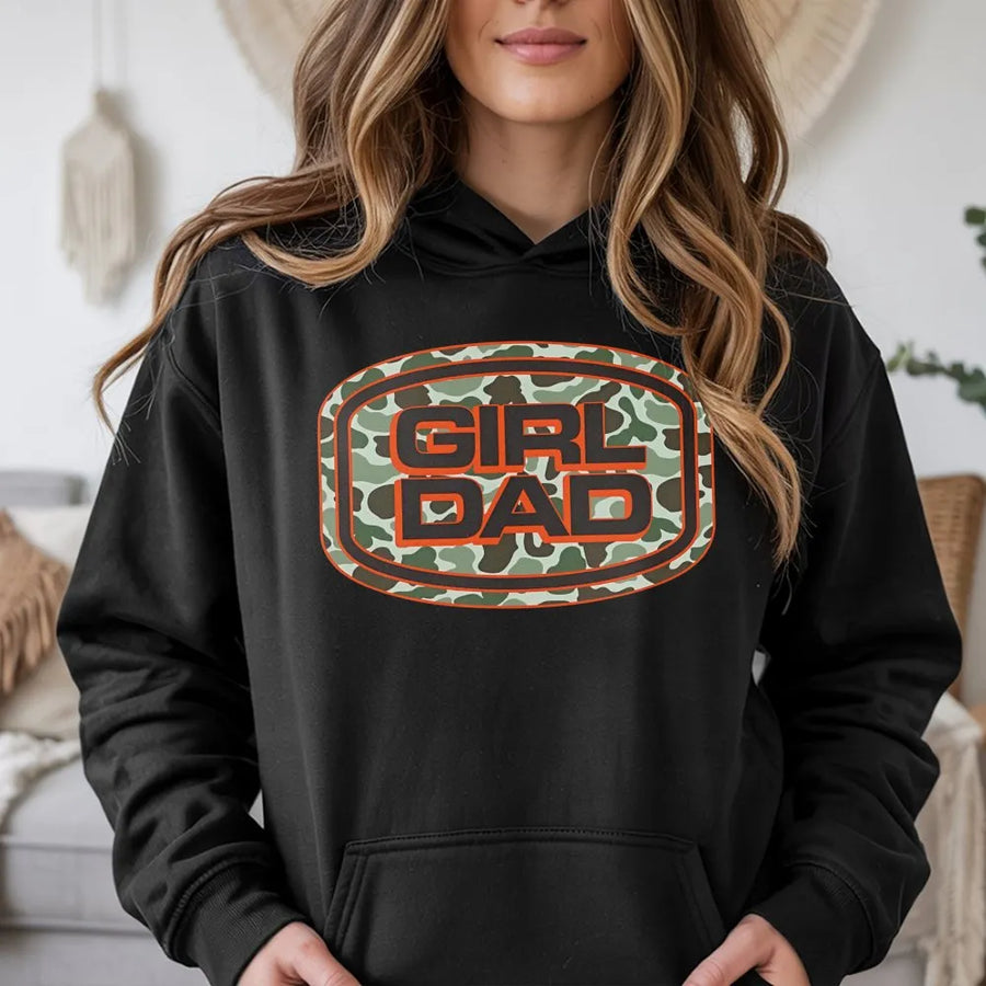 Girl Dad Hoodie | Camo Graphic Print Sweatshirt | Premium Cotton Blend | Father's Day 2026 Gift for Dads