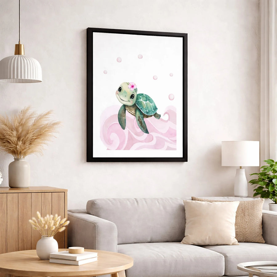 Cute Sea Turtle Wall Art | Watercolor Baby Animal Print | Premium Gallery Canvas | Nursery Decor Gift for Kids
