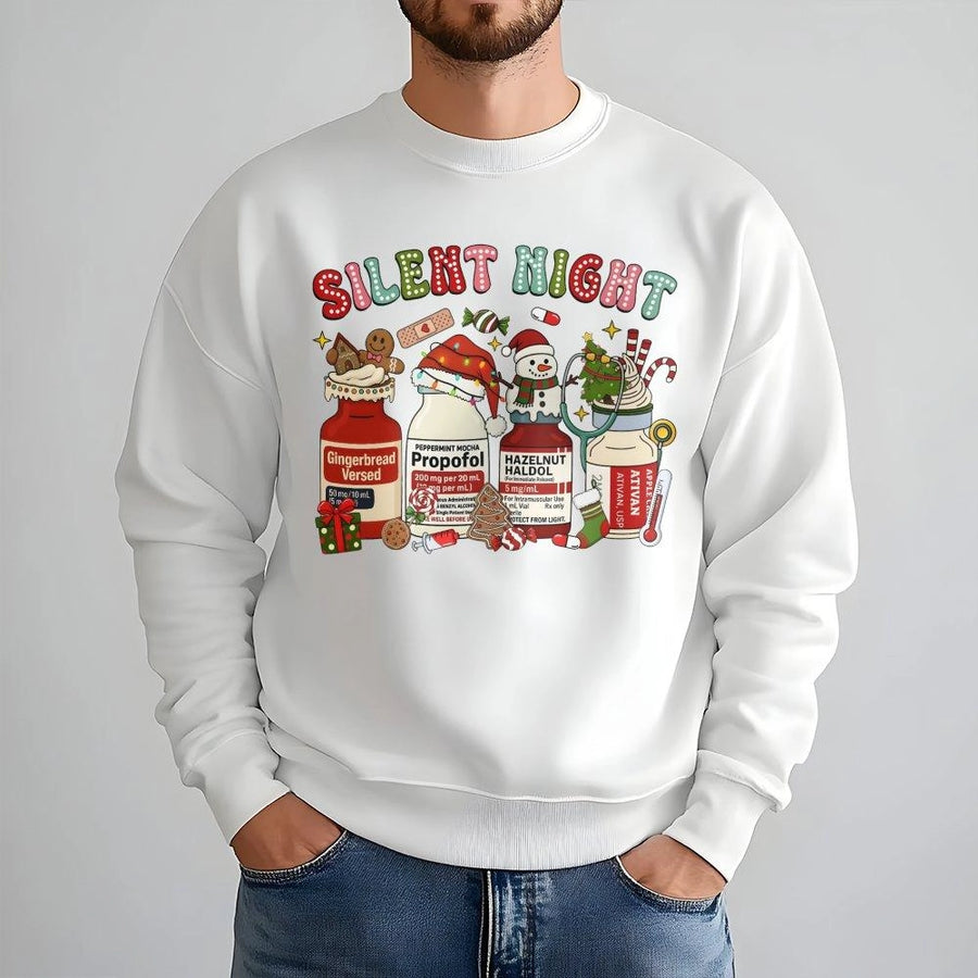 Silent Night Christmas Sweatshirt | Funny Nurse Medical Holiday Graphic | Premium Soft Blend Crewneck | Gift for Nurses, ICU Staff, Doctors