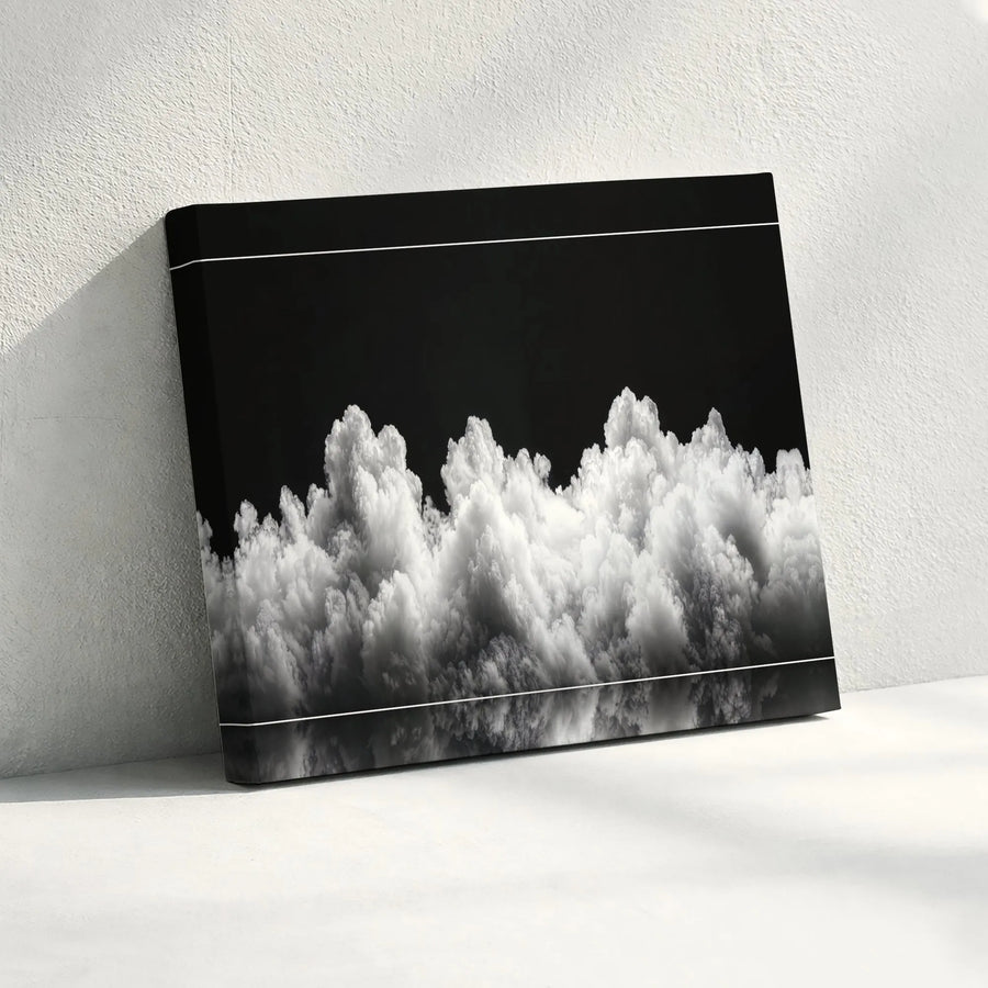 Minimalist Black and White Clouds Horizontal Canvas | Dramatic High Contrast Stormy Sky Wall Art | Premium 1.25" Gallery Wrap Print | Modern Living Room Home Decor Gift
