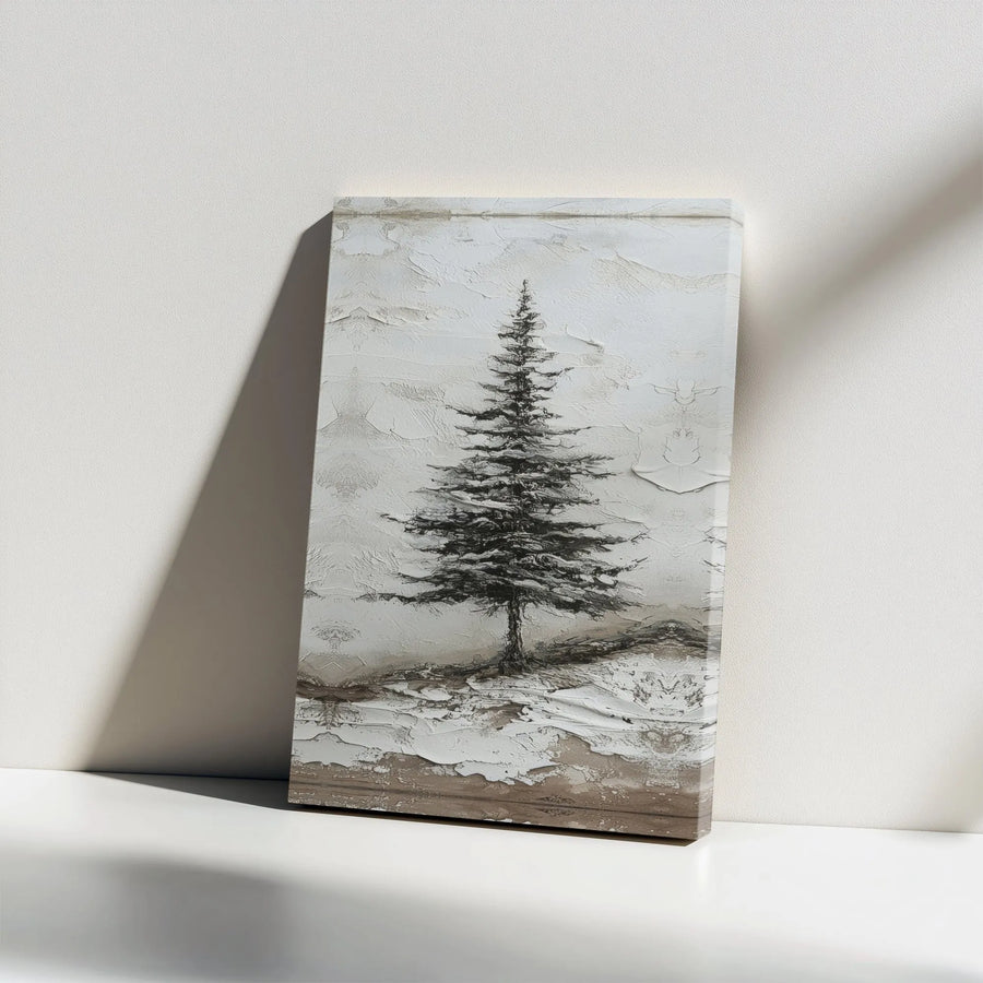 Textured Pine Tree Canvas Wall Art | Minimalist Impasto Style Forest Art | Premium Thick Gallery Wrap Canvas | Modern Farmhouse Decor Gift