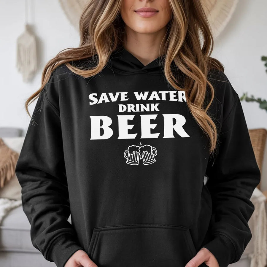 Save Water Drink Beer Hoodie | Funny Drinking Graphic Sweatshirt | Premium Cotton-Blend Apparel | St Patricks Day Gift for Men and Women