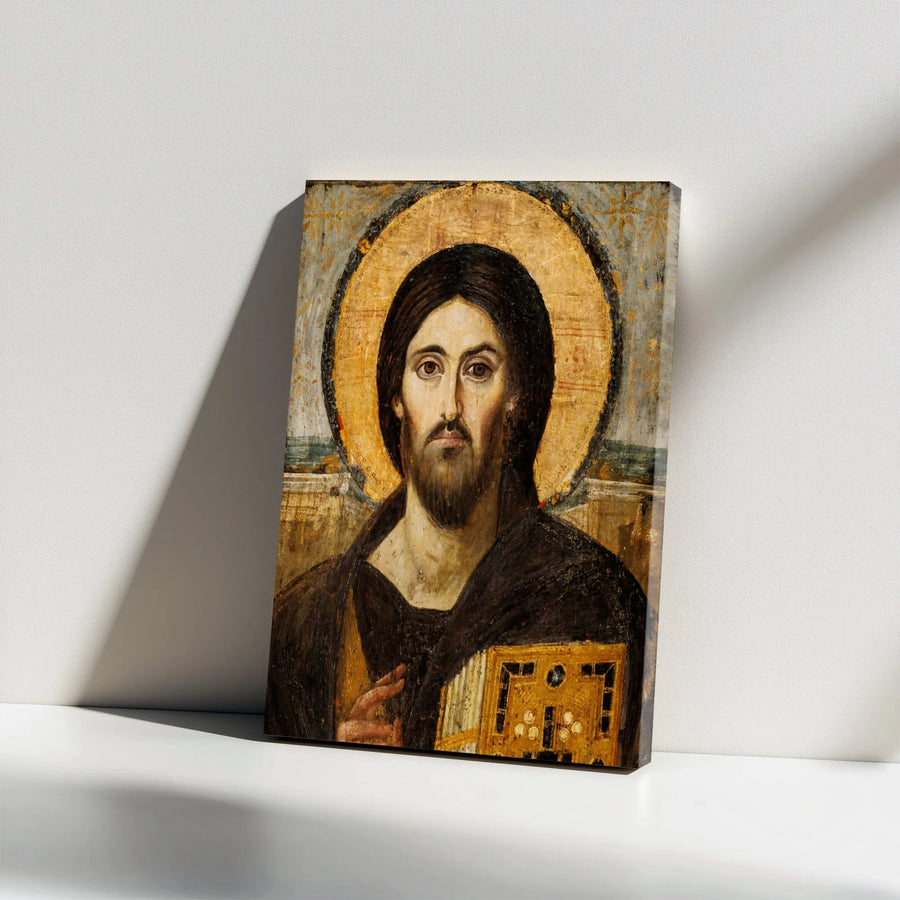 Christ Pantocrator Canvas Wall Art | Vintage Byzantine Icon Reproduction | Premium Thick Gallery Wrap | Christian Home Decor Gift