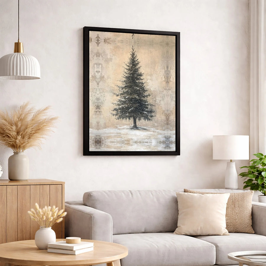 Rustic Snowy Pine Tree Canvas Print | Vintage Winter Landscape Wall Art | Gallery Quality Fade-Resistant | Christmas Seasonal Home Decor Gift