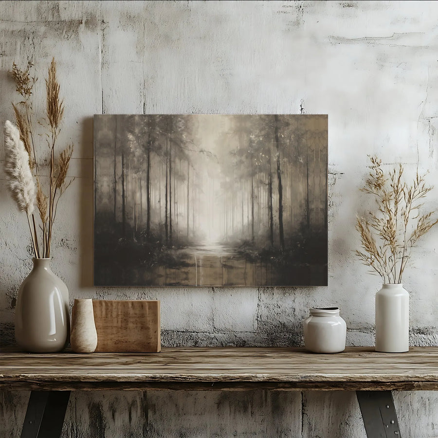 Misty Forest Canvas Wall Art | Abstract Landscape Painting Print | Premium Thick Gallery Wrap | Modern Rustic Home Decor Gift