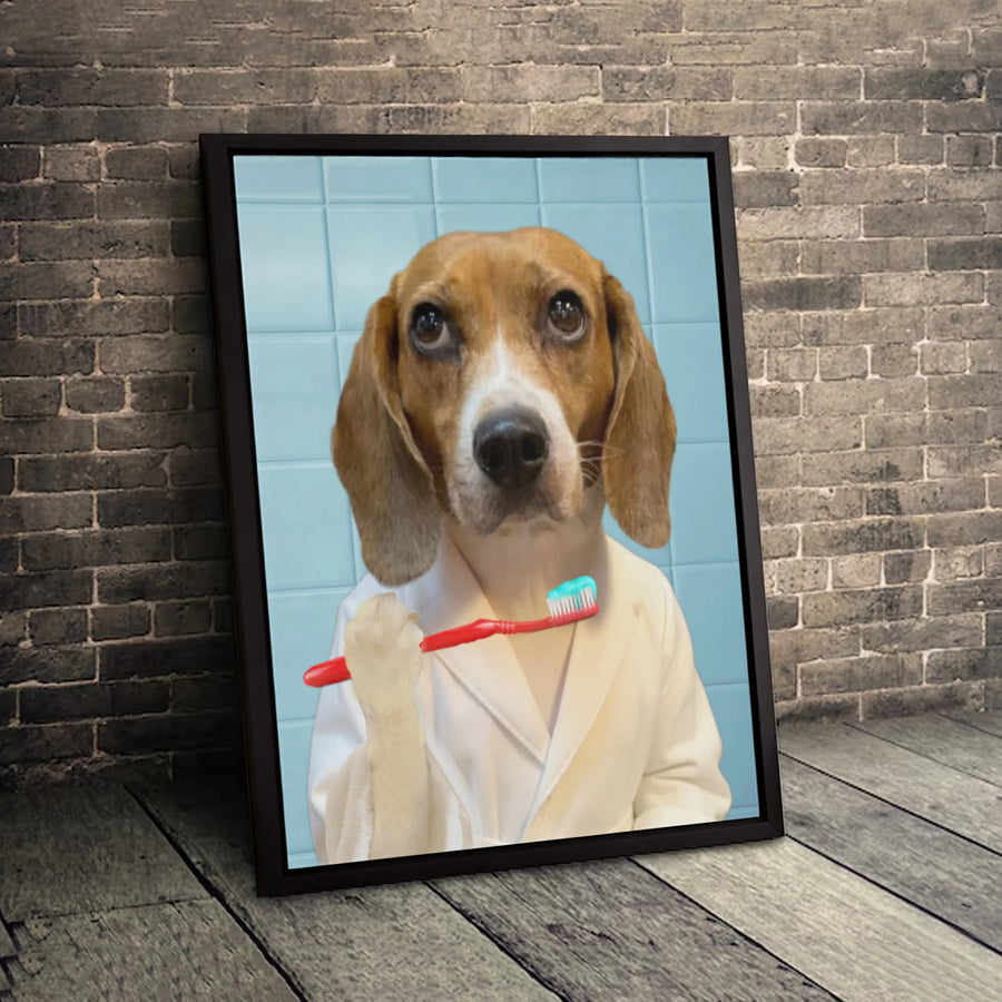 Beagle Dog Wall Art | Funny Bathroom Portrait With Toothbrush | Premium Gallery Wrapped Canvas | Whimsical Pet Lover Gift