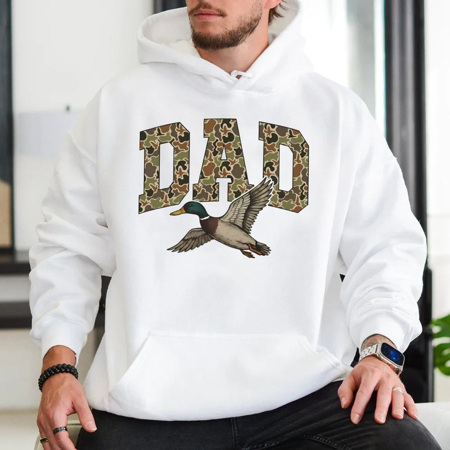 Camo Dad Duck Hoodie | Mallard Waterfowl Hunting Graphic | Cotton-Blend Premium Apparel | Father's Day 2026 Gift for Outdoorsman Hunter