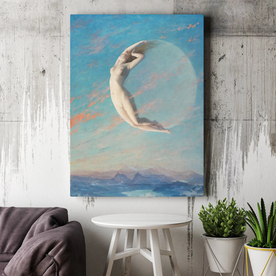 Selene Moon Goddess Wall Art | Fine Art Canvas Print by Albert Aublet | Premium 1.25 Inch Gallery Wrap | Mythological Home Decor Gift