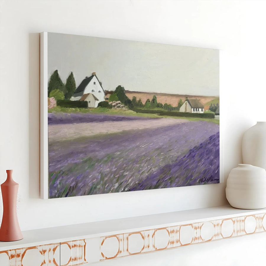 Lavender Field Canvas Wall Art | French Countryside Landscape Print | Premium Gallery Wrap Decor | Farmhouse Aesthetic for Living Room
