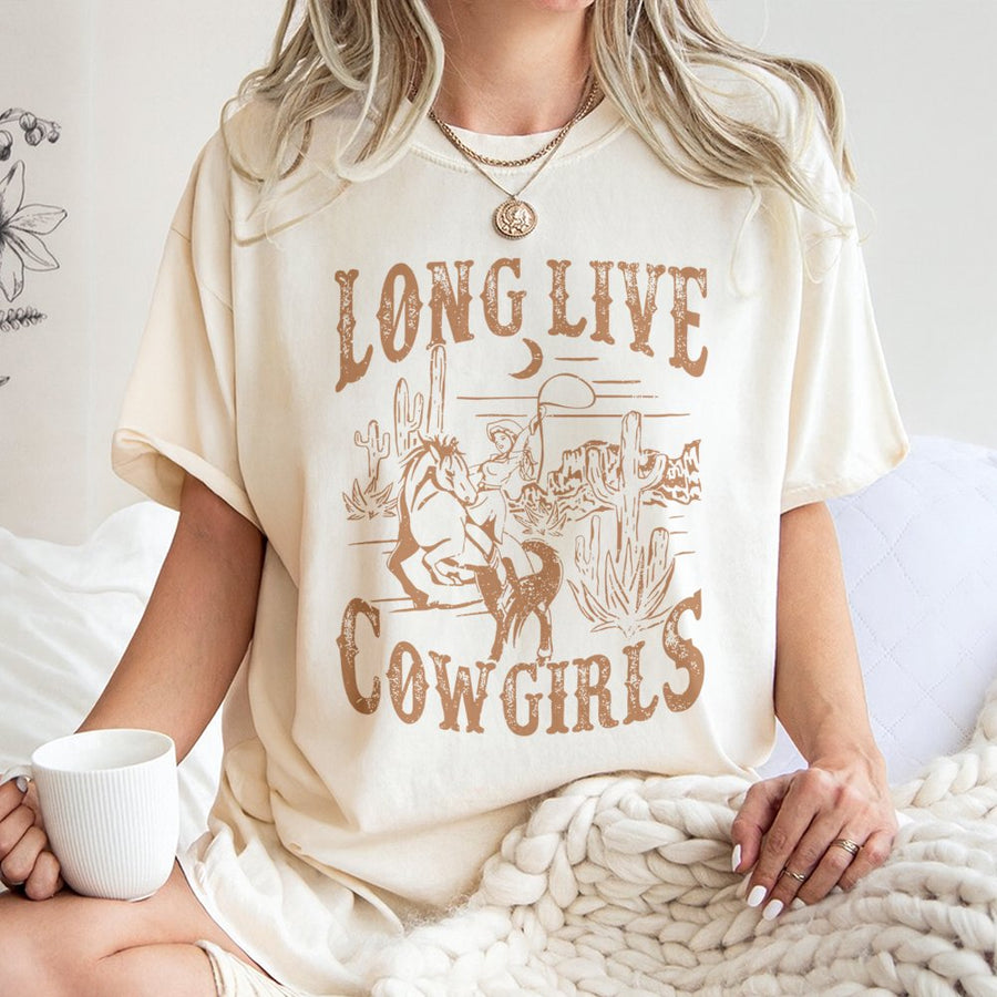 Long Live Cowgirls T-Shirt | Western Desert Rodeo Graphic | 100% Premium Cotton Tee | Country Music Concert Outfit for Women