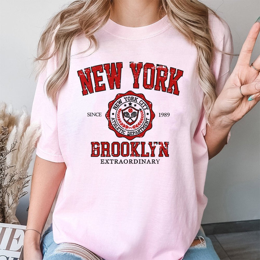 New York Brooklyn T-Shirt | Distressed Athletic Department Graphic | 100% Cotton Premium Tee | Vintage Style NYC Souvenir Gift For Men And Women