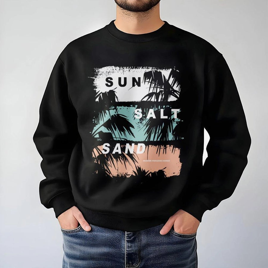 Sun Salt Sand Sweatshirt | Tropical Palm Tree Graphic Aesthetic | Premium Cotton Blend Crewneck | Beach Lover Vacation Gift for Her