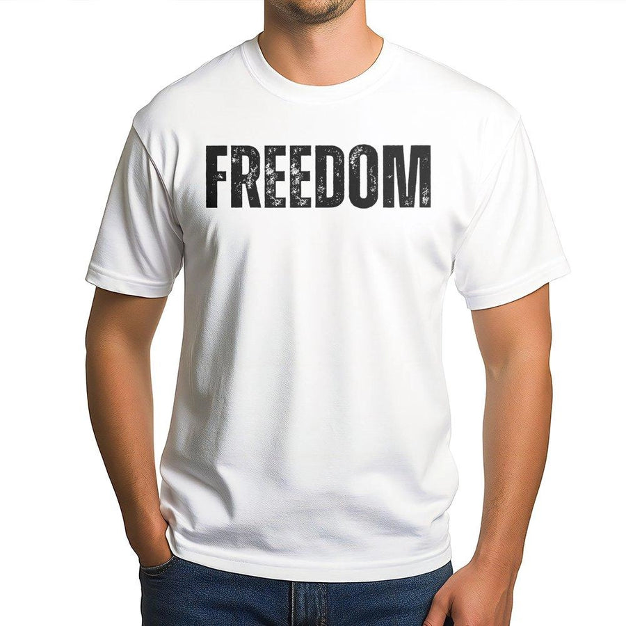 Freedom T-Shirt | Distressed Typography Graphic Tee | 100% Cotton Premium Quality | Patriotic Apparel for Men and Women