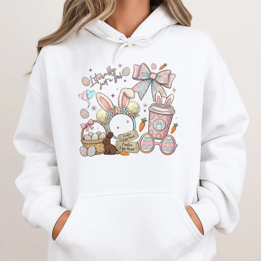 Easter Coquette Hoodie | Floral Bunny & Pastel Egg Graphic | Premium Cotton-Poly Blend | Cute Spring Aesthetic Gift for Women & Teens
