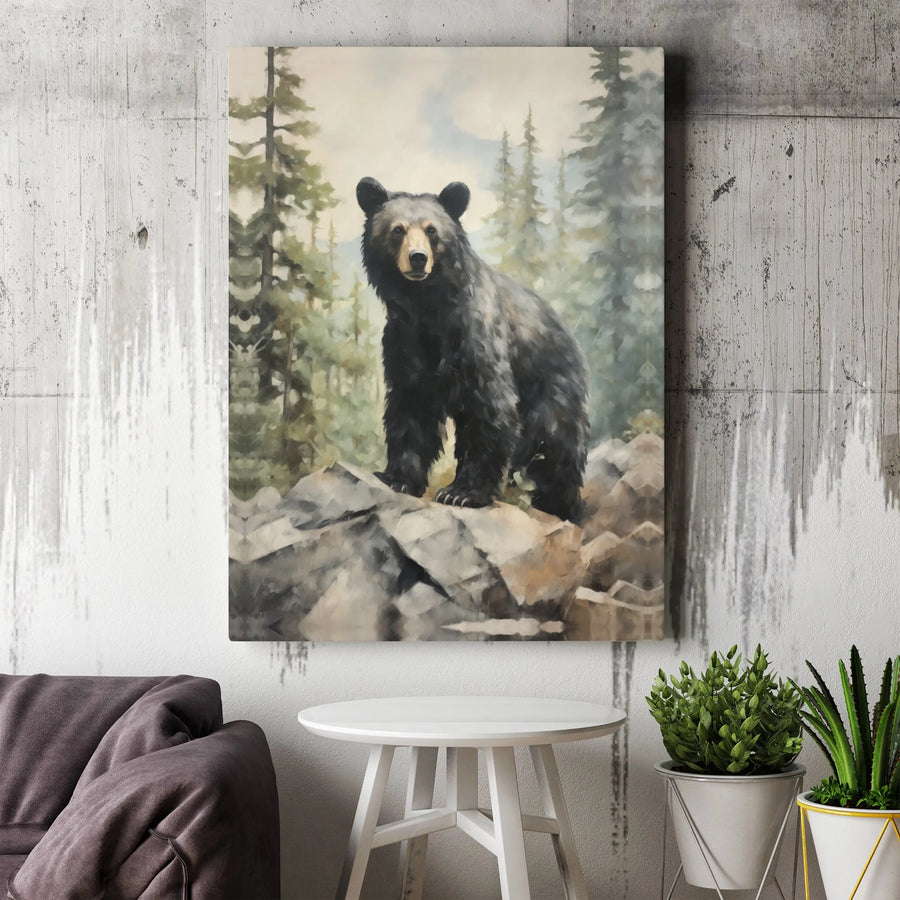 Black Bear Wall Art | Forest Wildlife Canvas Print | 1.25 Inch Gallery Wrap | Rustic Nature Decor for Lodge or Home Gift