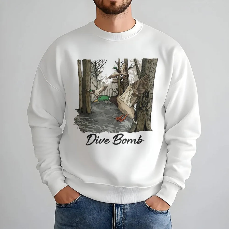 Mallard Duck Hunting Sweatshirt | Dive Bomb Swamp Wildlife Graphic | Premium Cotton Blend | Gift For Outdoorsmen & Waterfowl Hunters