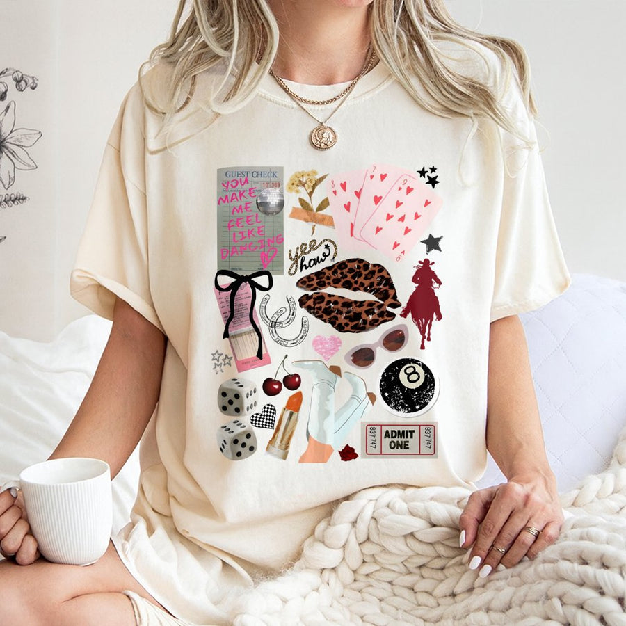 Western Collage Graphic T-Shirt | Cowgirl Rodeo Aesthetic Print | 100% Cotton Premium Tee | Trendy Country Music Festival Gift for Women