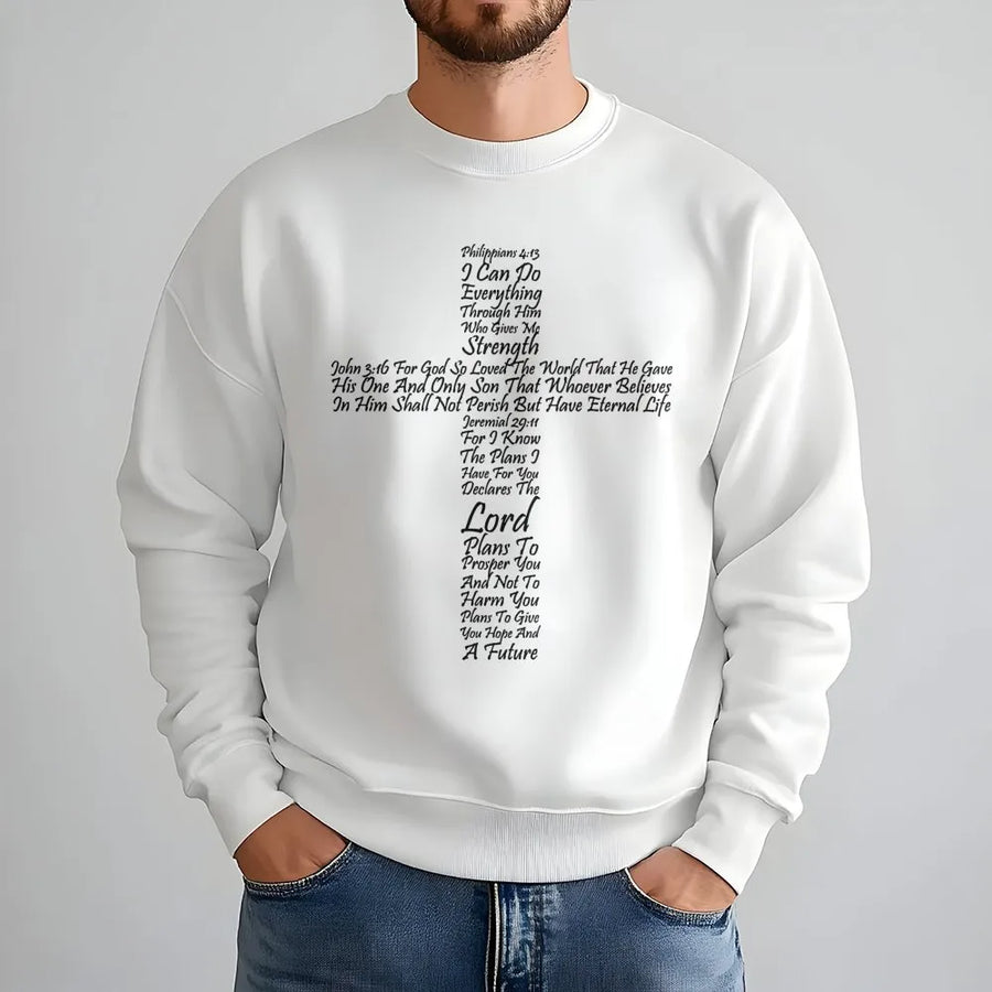 Bible Verse Cross Sweatshirt | Scripture Typography Design | Premium Cotton Blend | Christian Faith Gift for Men and Women