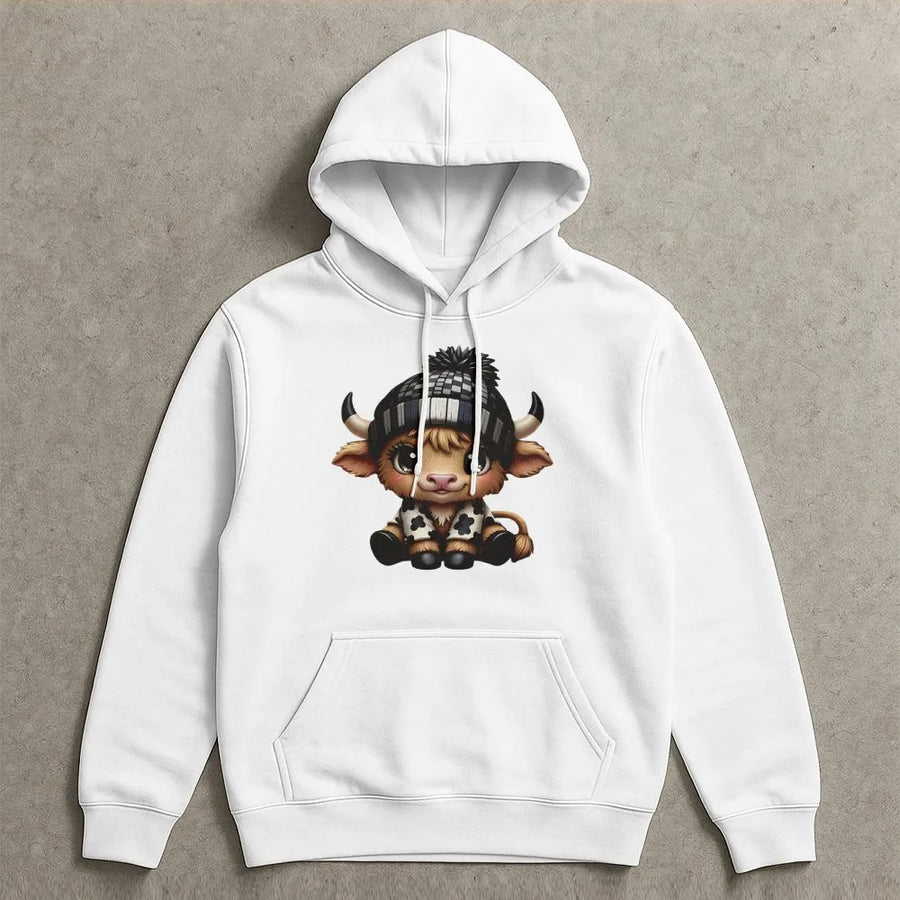 Highland Cow Hoodie | Cute Cartoon Western Animal Graphic | Premium Cotton-Poly Blend | Unisex Gift for Cow Lovers & Farmhouse Decor Fans