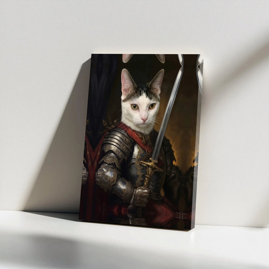 Knight Cat Canvas Wall Art | Medieval Warrior Pet Portrait | Premium Gallery Wrap Print | Whimsical Home Decor Gift for Cat Lovers