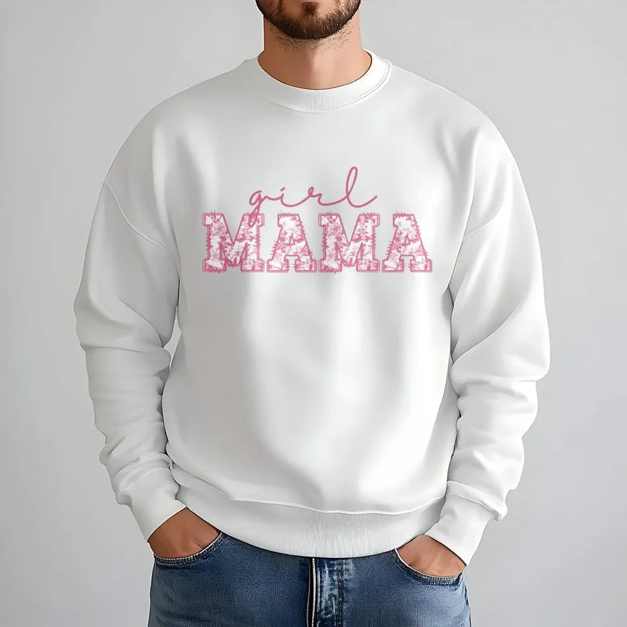 Girl Mama Sweatshirt | Floral Toile Print Design | Premium Cotton Blend | Gift for New Mom, Mother's Day 2026, or Baby Announcement Outfit