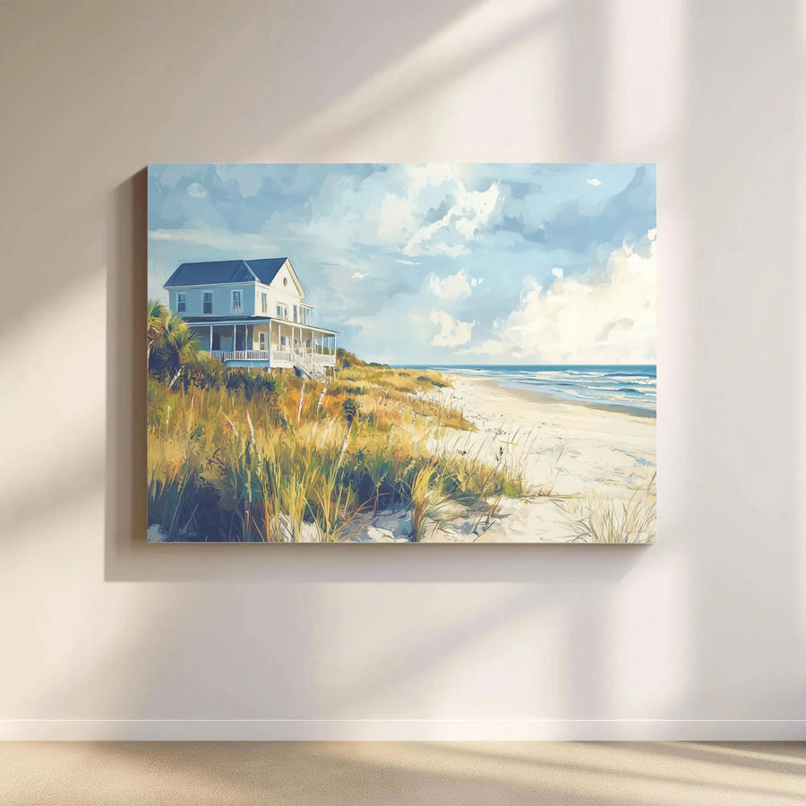 Beach House Canvas Wall Art | Serene Ocean View Coastal Painting | Premium Gallery Wrapped Canvas | Coastal Home Decor Gift