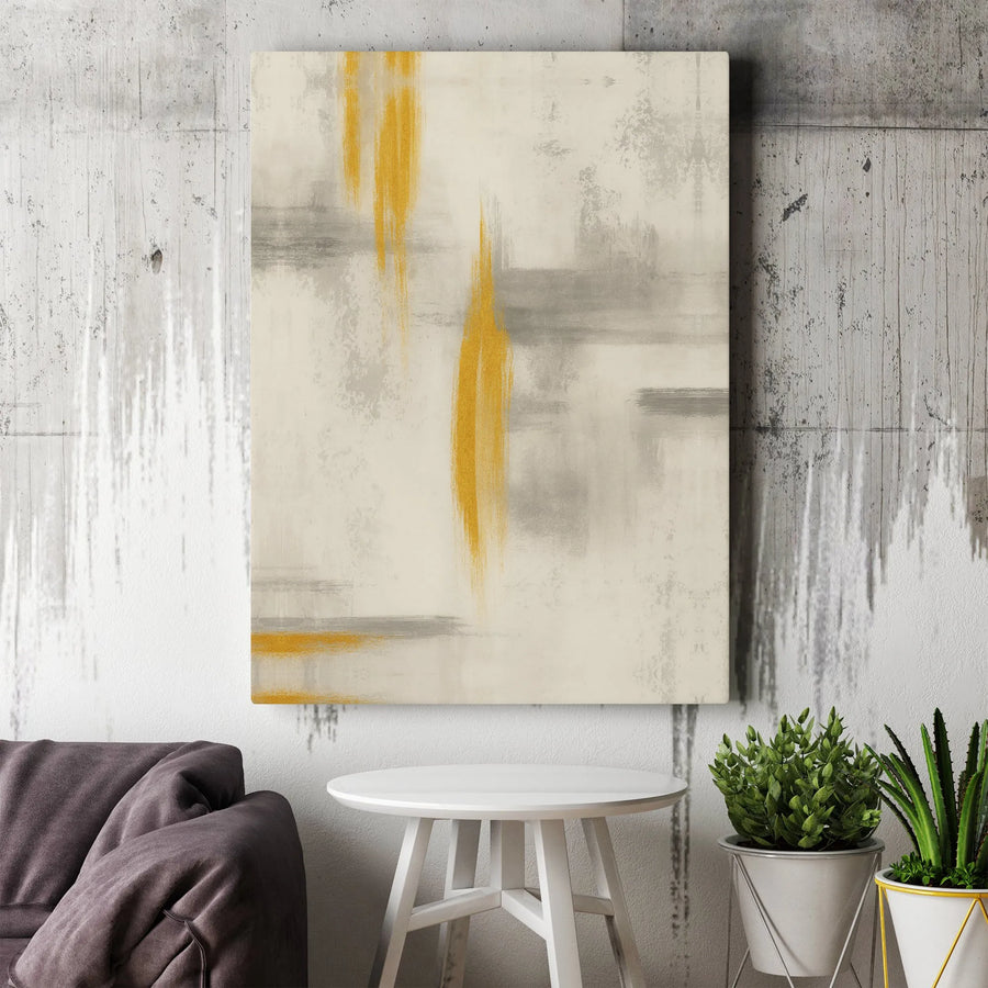 Abstract Gold and Grey Canvas Wall Art | Modern Minimalist Brush Stroke Decor | Premium 1.25" Thick Gallery Wrap | Large Living Room Statement Piece
