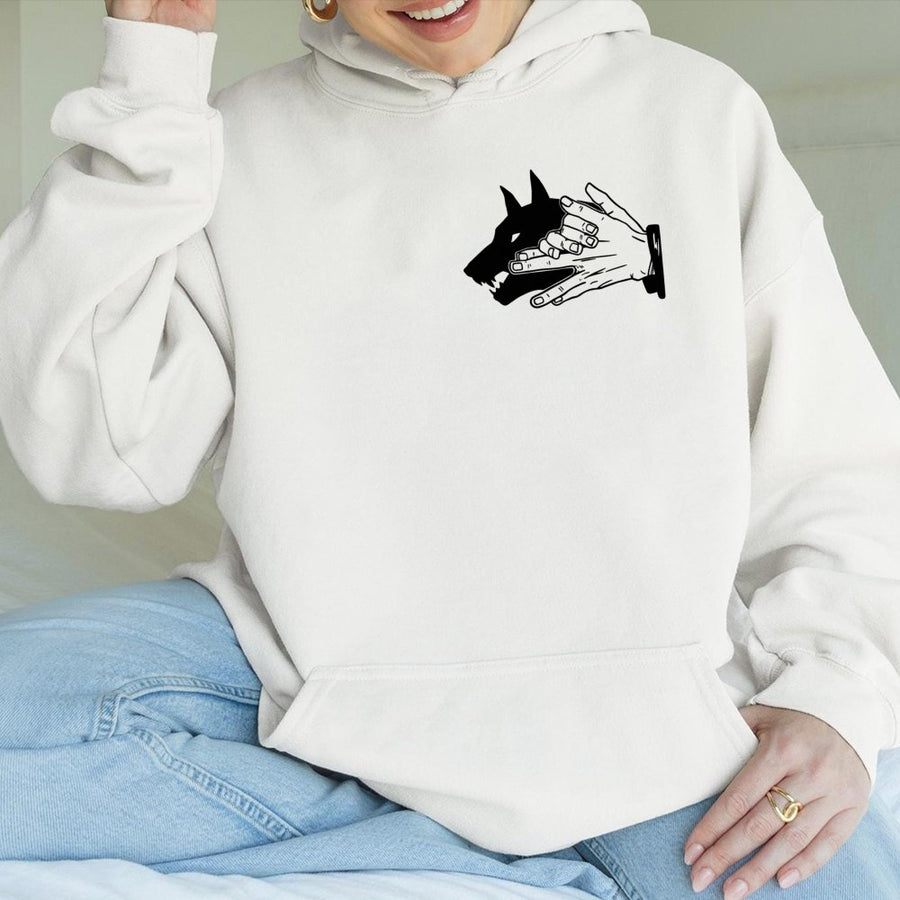 Wolf Shadow Hands Graphic Hoodie | Minimalist Wildlife Art Print | Premium Cotton-Poly Blend | Unisex Streetwear Gift for Animal Lovers