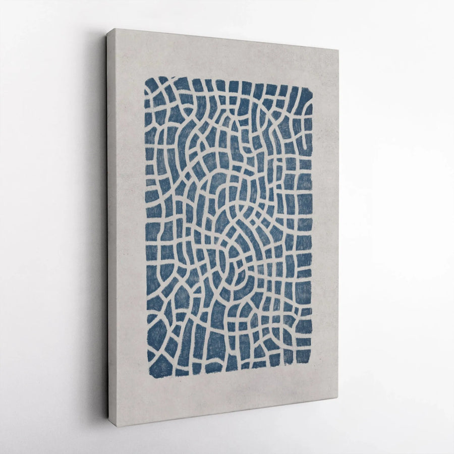 Abstract Blue Geometric Canvas Wall Art | Textured Curved Grid Pattern | Premium Gallery-Wrapped Print | Modern Minimalist Home Decor Gift