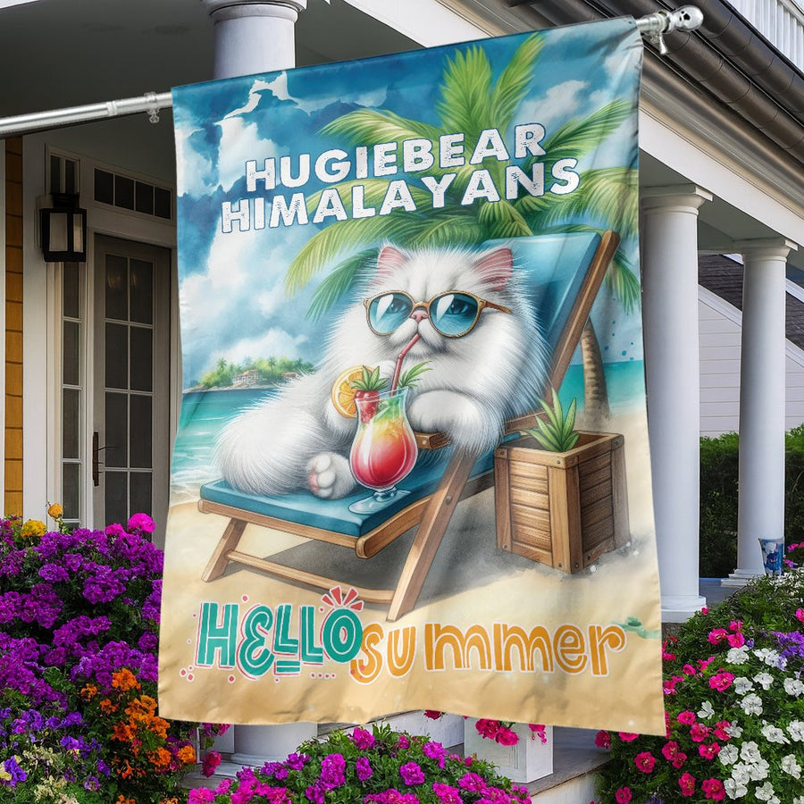 Himalayan Cat Garden Flag | Summer Tropical Beach Decor | UV-Resistant Polyester | Whimsical Pet Lover Gift for Yard and Garden