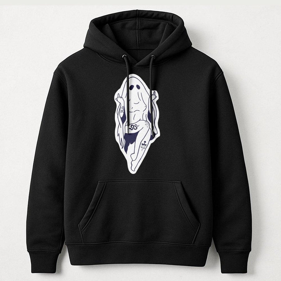 Ghost Graphic Hoodie | Edgy Tattoo Art Design | Cotton-Poly Blend Premium Comfort | Alternative Goth Streetwear Gift for Her