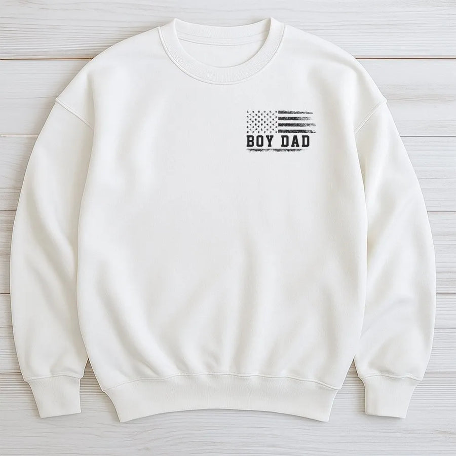 Boy Dad Sweatshirt | Distressed American Flag Graphic | Soft Cotton Blend Pullover | Patriotic Father's Day Gift for Men