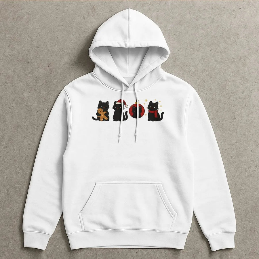 Black Cat Christmas Hoodie | Cute Holiday Kitten Graphic | Premium Cotton Blend Sweatshirt | Gift For Cat Lovers And Holiday Enthusiasts