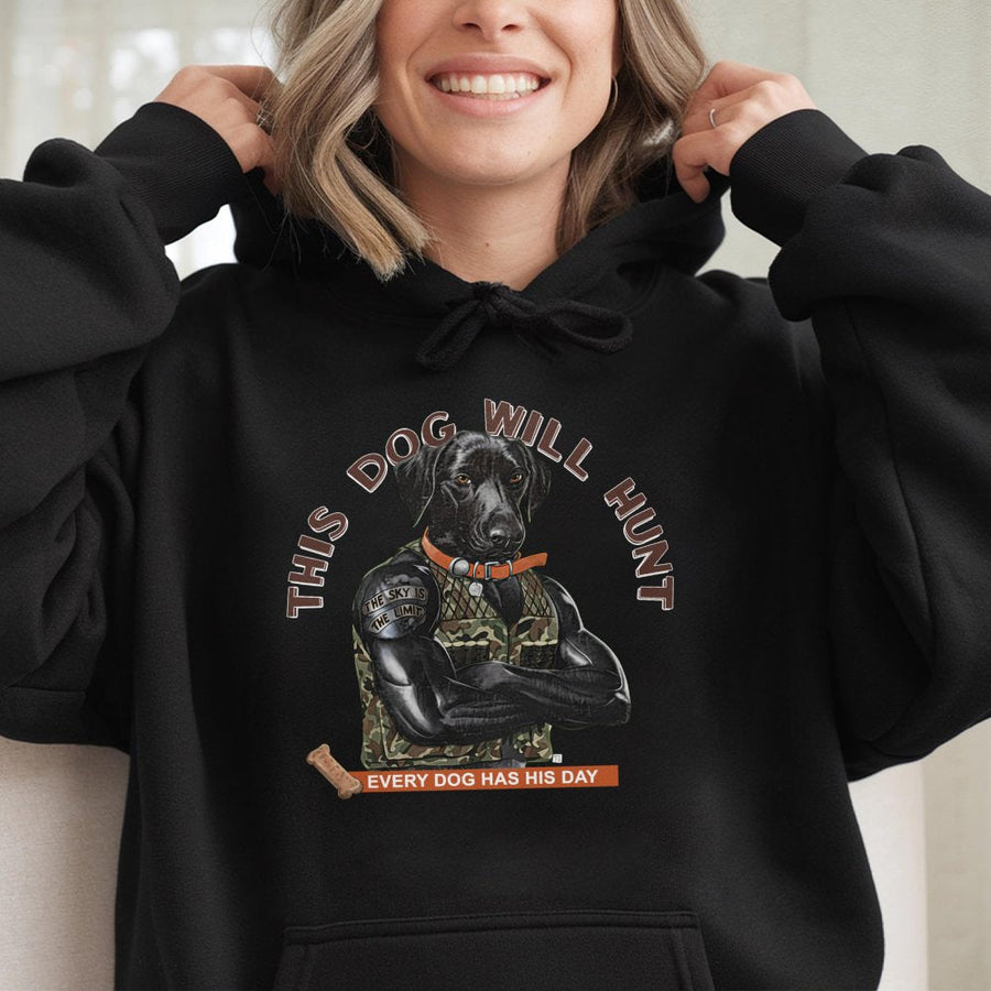 Hunting Dog Hoodie | Funny Labrador Camo Graphic Design | Premium Cotton Blend | Gift for Hunters and Outdoorsmen