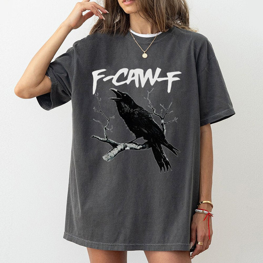 Raven T-Shirt F-Caw-F Graphic Tee | Distressed Crow Illustration | 100% Soft Cotton | Funny Bird Lover Gift for Men and Women