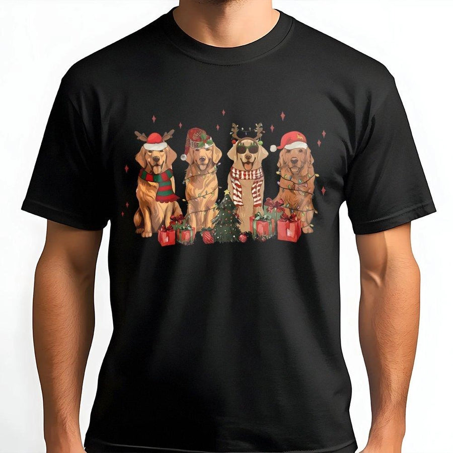 Golden Retriever Christmas T-Shirt | Festive Dogs in Santa Hats Graphic | Premium 100% Cotton | Cute Holiday Gift for Dog Mom and Pet Lovers