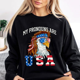 My Pronouns Are USA Sweatshirt | Funny Patriotic Eagle Mullet Design | Premium Cotton Blend | Gift for July 4th Independence Day Patriotic Men Women
